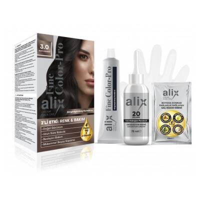 Alix Kit Saç Boyası 3.0 Koyu Kahve 50 ml - 1