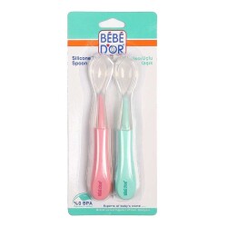 Bebedor 8554 2'li Silikon Uçlu Kaşık - Pembe+Yeşil - Bebedor