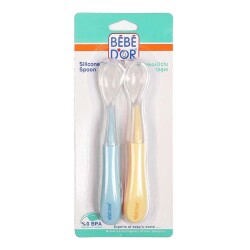 Bebedor 8554 2'li Silikon Uçlu Kaşık - Sarı+Mavi - Bebedor