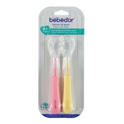 Bebedor 8554 2'li Silikon Uçlu Kaşık - Sarı+Pembe - Bebedor