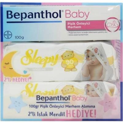 Bepanthol Baby Pişik Önleyici Merhem 100 gr + 2 Paket Sleepy Sensitive Islak Havlu 90'lı Hediye - 1