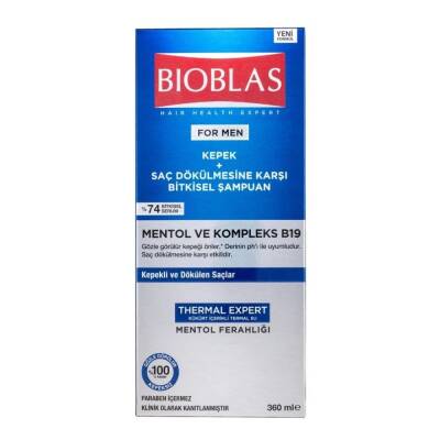 Bioblas Thermal Expert Mentol ve B19 360 ml Saç Dökülmesine Karşı Kepek Şampuanı - 1