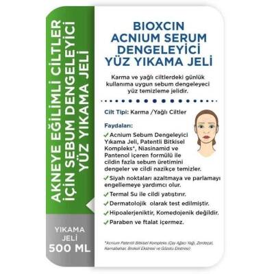 Bioxcin Acnium Sebum Dengeleyici Yüz Yıkama Jeli 500 ml + 500 ml Avantaj Paket - 2