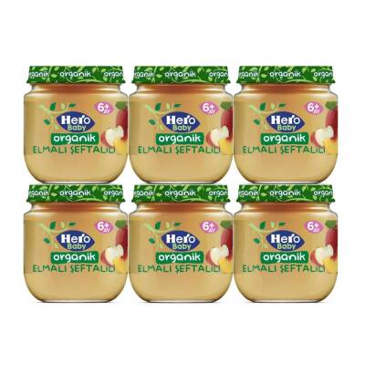 Hero Baby Organik Elmalı Şeftalili 120 gr 6lı Kavanoz Maması - 1