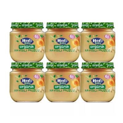 Hero Baby Organik Kayısılı Muzlu 120 gr 6lı Kavanoz Maması - 1