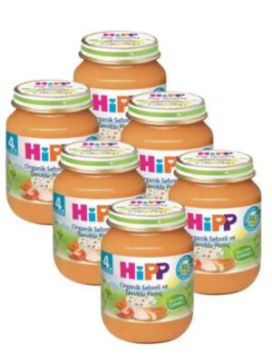 Hipp Organik Sebzeli ve Tavuklu Kremalı Pirinç 125 gr 6'lı Kavanoz Maması - 1