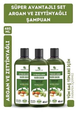 Hunca Care Argan Ve Zeytinyağlı Şampuan, Dökülme Karşıtı, Besleyici Ve Onarıcı ( 3 Adet X 485 ml ) - 1