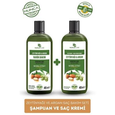 Hunca Care Zeytinyağlı ve Argan Yağlı Dökülme Karşıtı Saç Bakım Seti ( Şampuan 485 ml + Saç Kremi 485 ml) - 1
