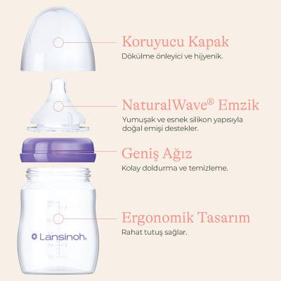 Lansinoh 330 ml Biberon ve NaturalWave Biberon Emziği (6 Ay+ - 3