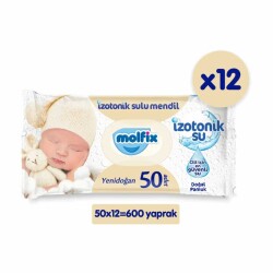 Molfix İzotonik Sulu Islak Mendil Yenidoğan 50 Yaprak 12li Paket 600 Adet - 