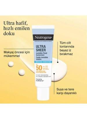 Neutrogena Ultra Sheer Nemlendirici Fluid SPF50 Yüz Güneş Koruyucu, 50 ml - 3