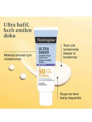 Neutrogena Ultra Sheer Yaşlanma Karşıtı Fluid SPF50 Yüz Güneş Koruyucu 50 ml - 3