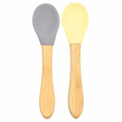OİOİ Bambu Saplı Silikon Kaşık 2'li Gri-Sarı - OiOi