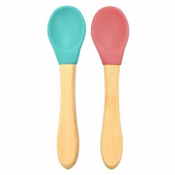 OİOİ Bambu Saplı Silikon Kaşık 2'li Yeşil-Bordo - OiOi