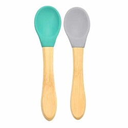 OİOİ Bambu Saplı Silikon Kaşık 2'li Yeşil-Gri - OiOi