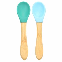 OİOİ Bambu Saplı Silikon Kaşık 2'li Yeşil-Mavi - OiOi
