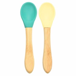 OİOİ Bambu Saplı Silikon Kaşık 2'li Yeşil-Sarı - OiOi
