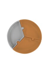 OİOİ Puzzle Vakum Tabanlı Silikon Tabak Kahverengi-Gri - OiOi