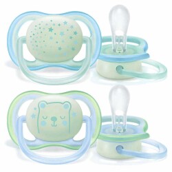 Philips Avent SCF376/11 Ultra Air Karanlıkta Parlar Emzik 0-6 Ay Mavi - Philips Avent