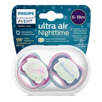 Philips Avent SCF376/14 Ultra Air Night 6-18 Ay 2li Kız Emzik - 1