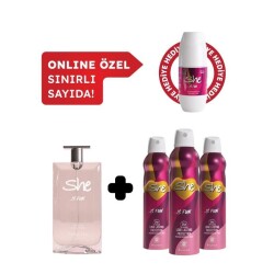 She Is Fun Kadın Edt Parfüm 50 ml Deodorant 3x150 ml Avantajlı Set Roll On Hediyeli - She