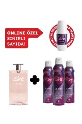 She Is Sexy Kadın Edt Parfüm 50 ml ve Deodorant 3x150 ml Avantajlı Set Roll On Hediyeli - She