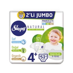 Sleepy Natural 4+ Numara Maxi Plus 52'li Jumbo Paket Bebek Bezi - 