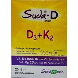 Suda Vitamin D Likit D3+K2 Takviye Edici Gıda 30 ml - Suda Vitamin