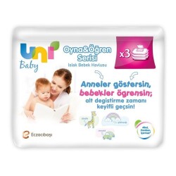Uni Baby Oyna Öğren 52 Yaprak 3'lü Paket Islak Mendil - Uni Baby