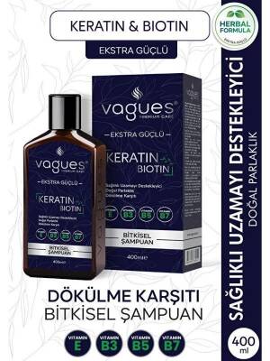 Vagues Keratin Biotin10 Bitki 4 Vitamin İçeren Saç Dökülmesine Karşı Etkili Bitkisel Şampuan 400 ML - 1