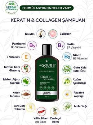 Vagues Keratin Collagen Ekstra Onarım Dökülme Karşıtı Hızlı Uzama Etkili Bitkisel Şampuan 400 ML - 3