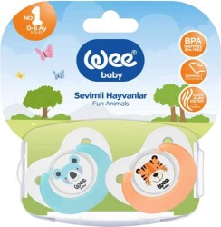 Wee Baby Sevimli Hayvanlar Damaklı No:1 0-6 Ay 2'li Emzik-Mavi - Wee Baby